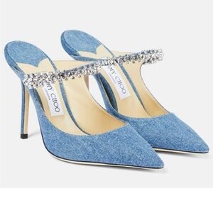 Jimmy Choo Denim Heels with Sparkling Crystals
